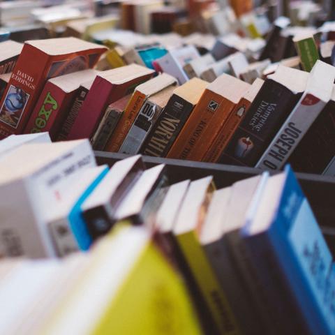 Rows of books at a book sale