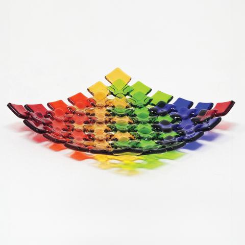 Picture of a multi-colored glass platter.