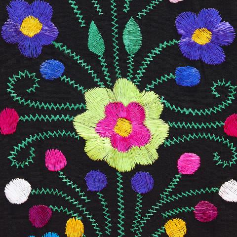 floral embroidery on black background