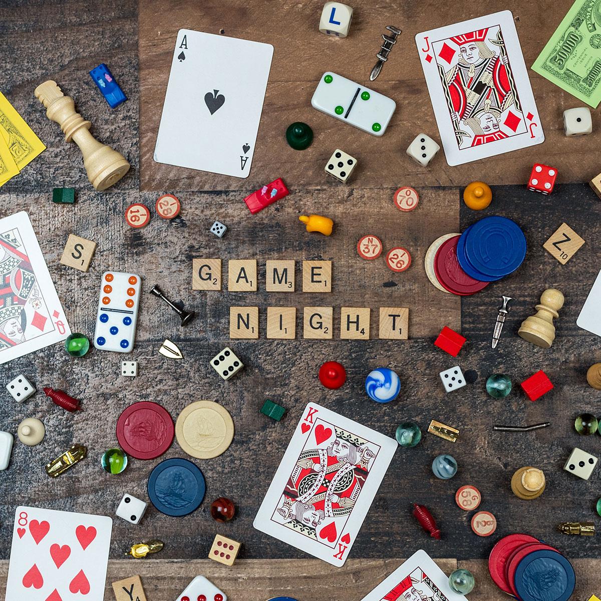 Tabletop game pieces scattered across a table