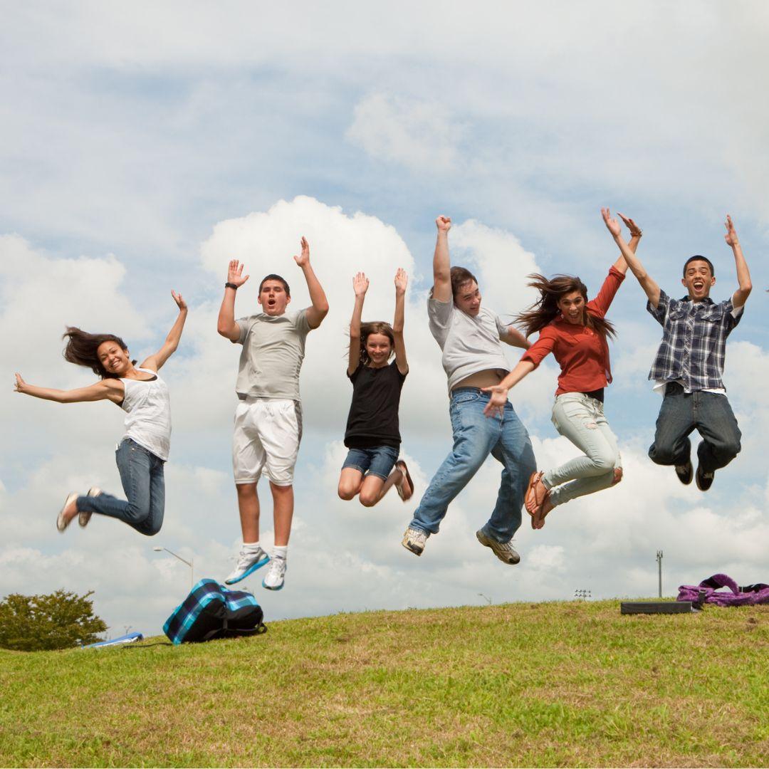 Teens jumping