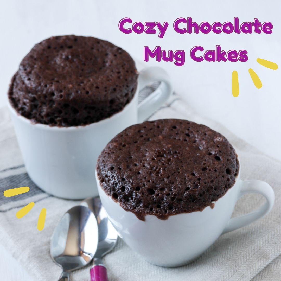 White mugs filled with chocolate cake. 